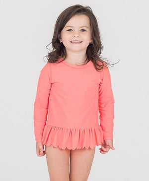 Ruffle Butts Ruffle Butts Bubblegum Pink Scalloped Hem Long Sleeve Rash Guard with Ruffle Bikini Bottoms - Little Miss Muffin Children & Home