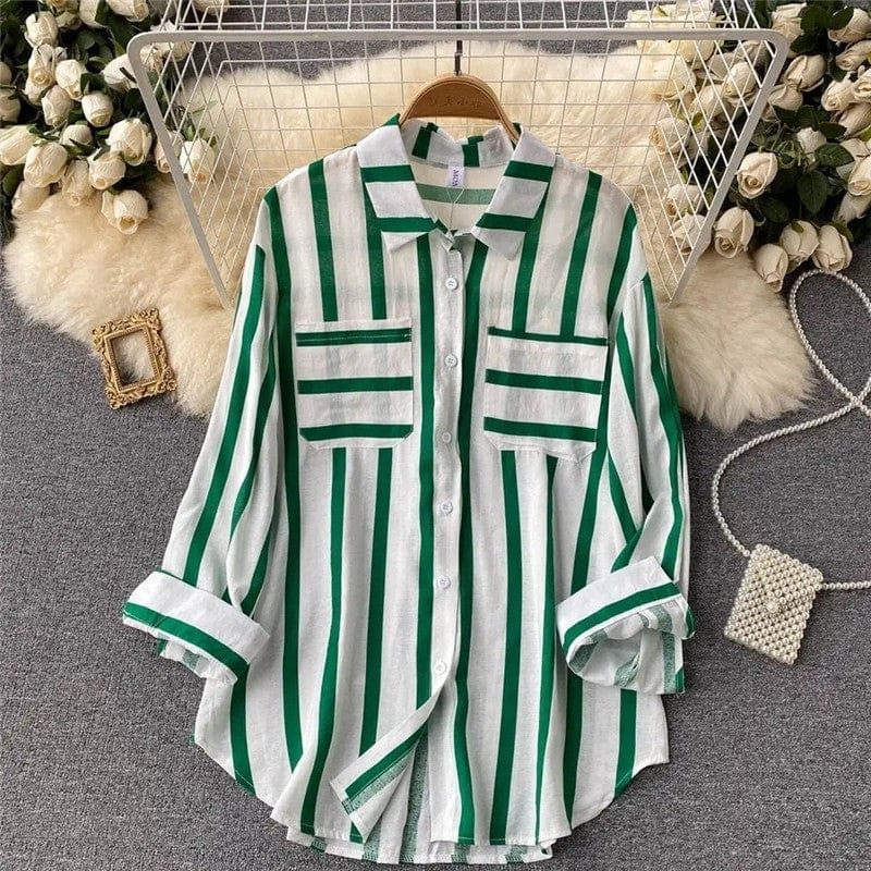 FurDecoration Casual Green & White Striped Loose Blouse - Little Miss Muffin Children & Home