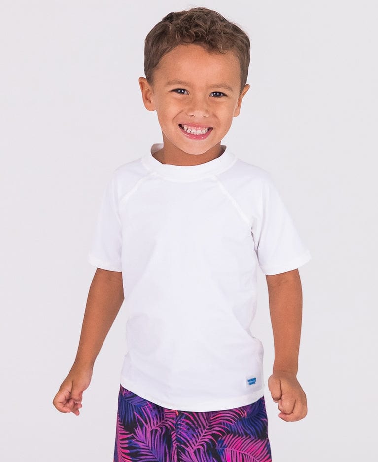 Ruffle Butts Ruffle Butts White Short Sleeve Rash Guard - Little Miss Muffin Children & Home