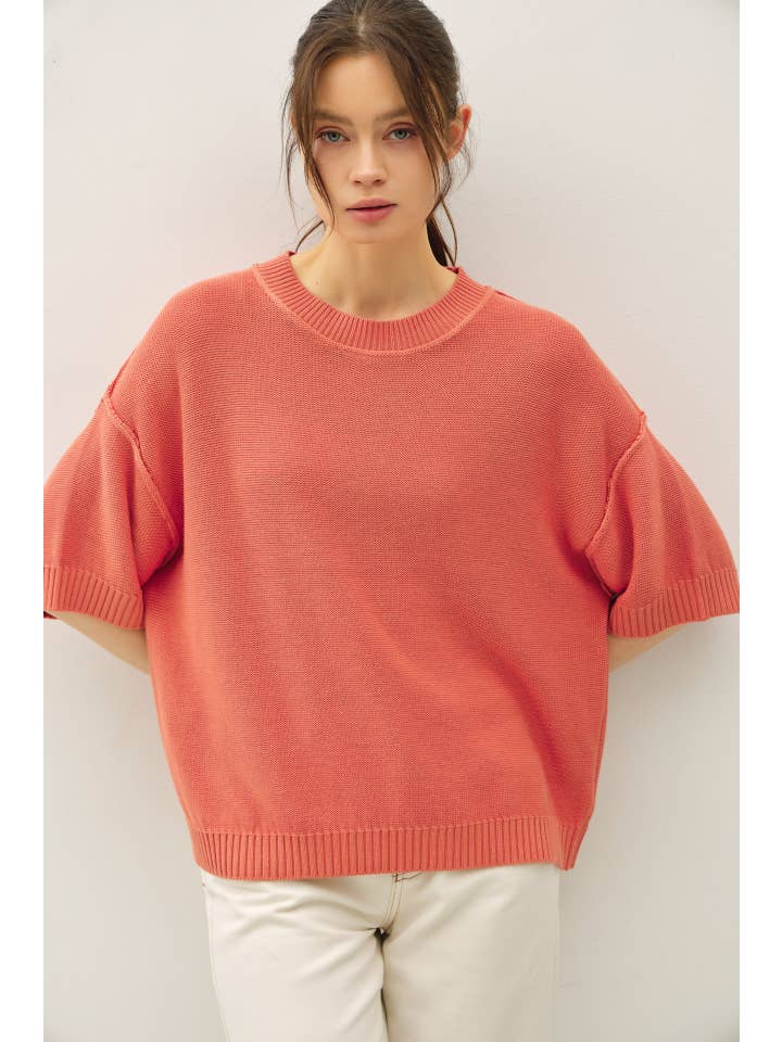 Oversize Cut Sweater Top with Raw Edge