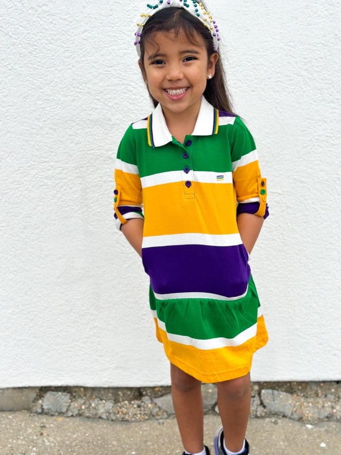 Mardi Gras Creations Mardi Gras Creations Thick Stripe Rugby Long Sleeve Kids' Dress - Little Miss Muffin Children & Home