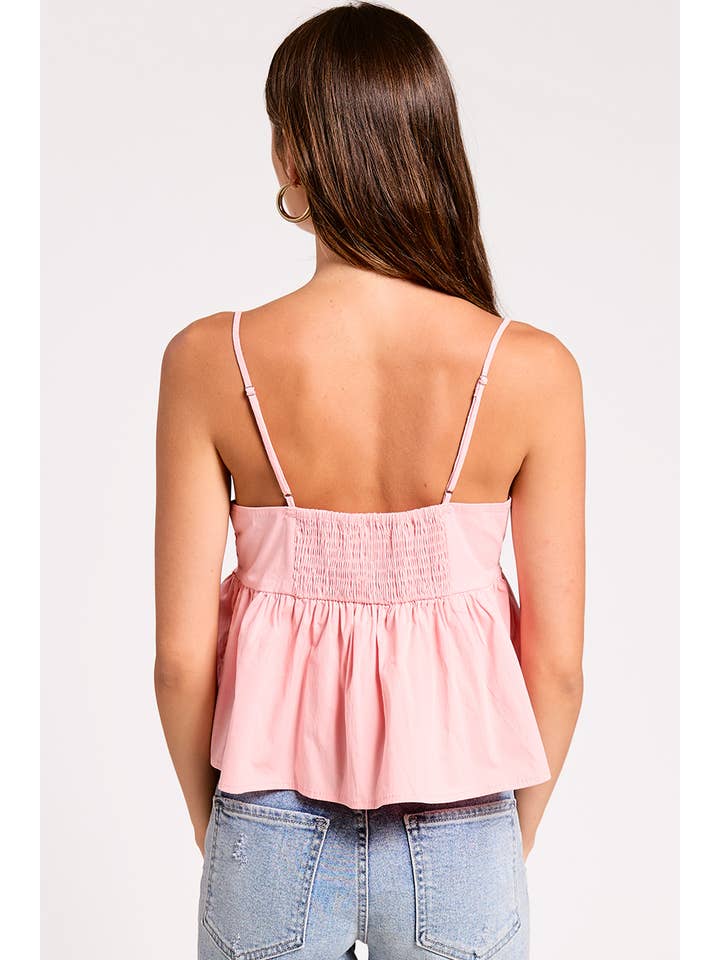 Camellia Embroidered Cami Top in Baby Pink