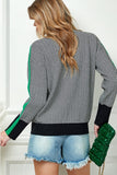 Cezele Herringbone Turtleneck Knit Sweater with Green Stripe