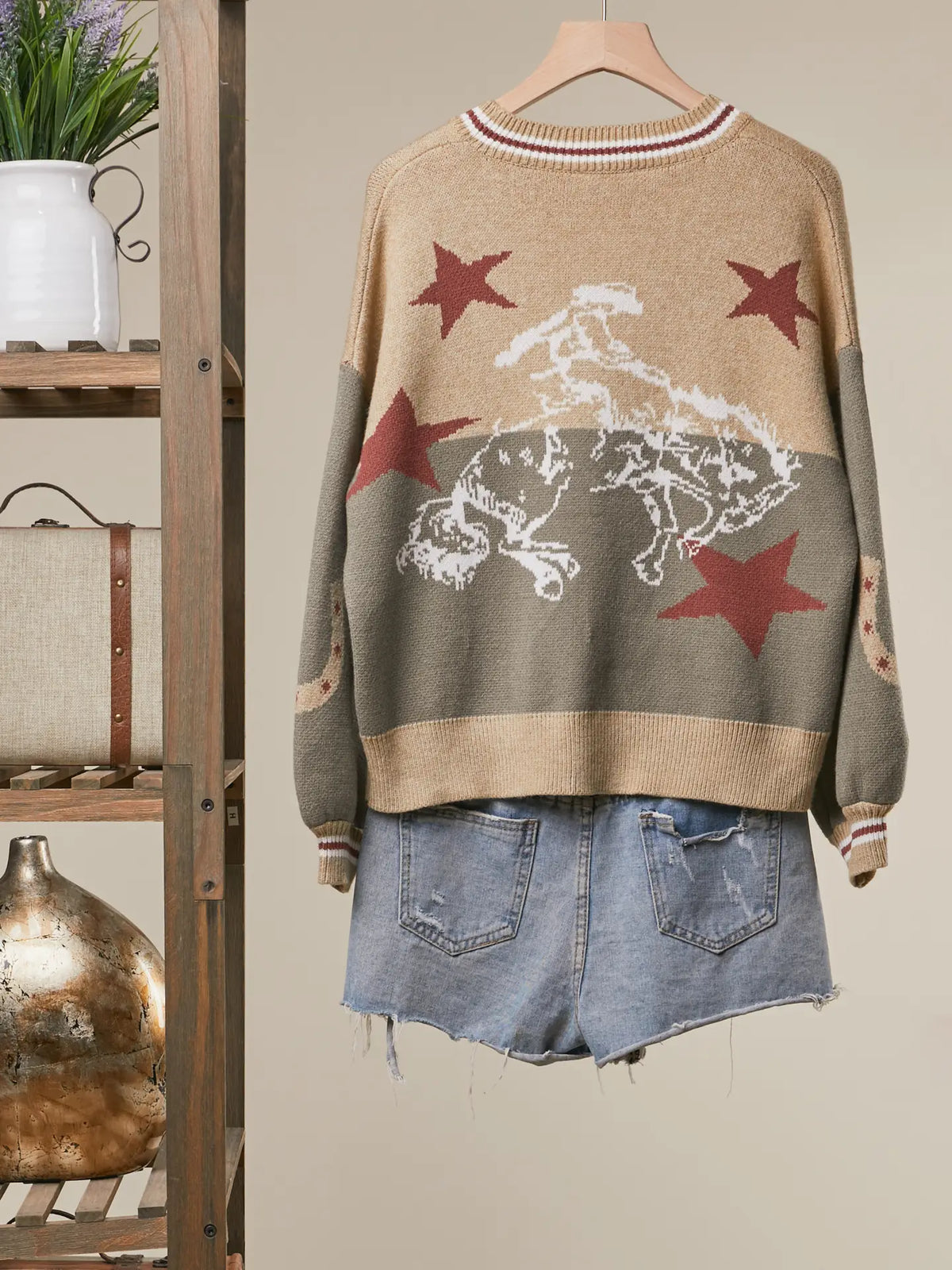 Western Horse Graphic Knit Cardigan