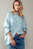 Urban Daizy Striped Button Down Shirt in Chambray