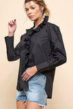 Cezele Ruffle Collar Button Down Blouse in Black