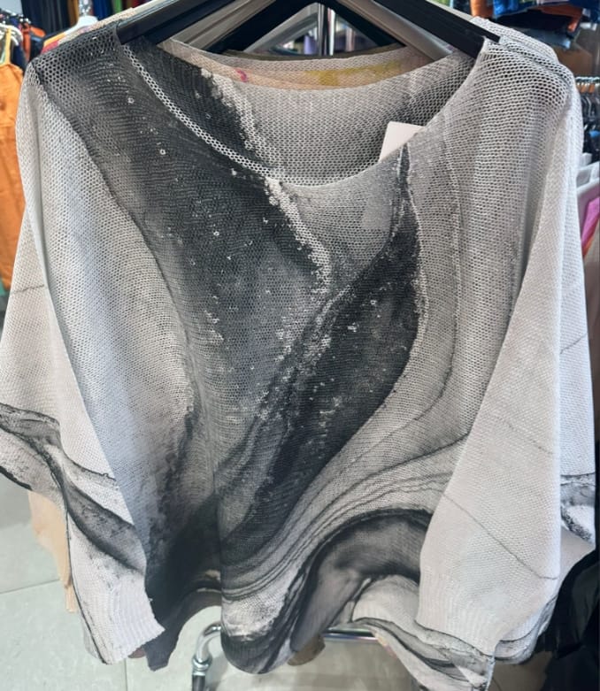 Tie-Dye Black Print Round Neck Long Sleeve Sweater