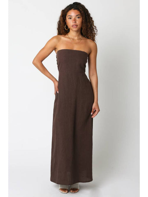 Irise Linen Maxi Dress in Brown