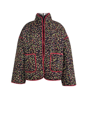 Rosa Clothing Amelia Floral Quilted Jacket in Black