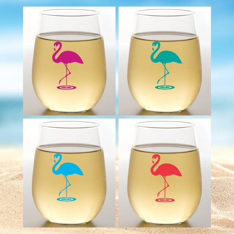 Wine-Oh! Flamingos Unbreakable Stemless Tritan Plastic Wine Glasses, Set of 4 - Little Miss Muffin Children & Home