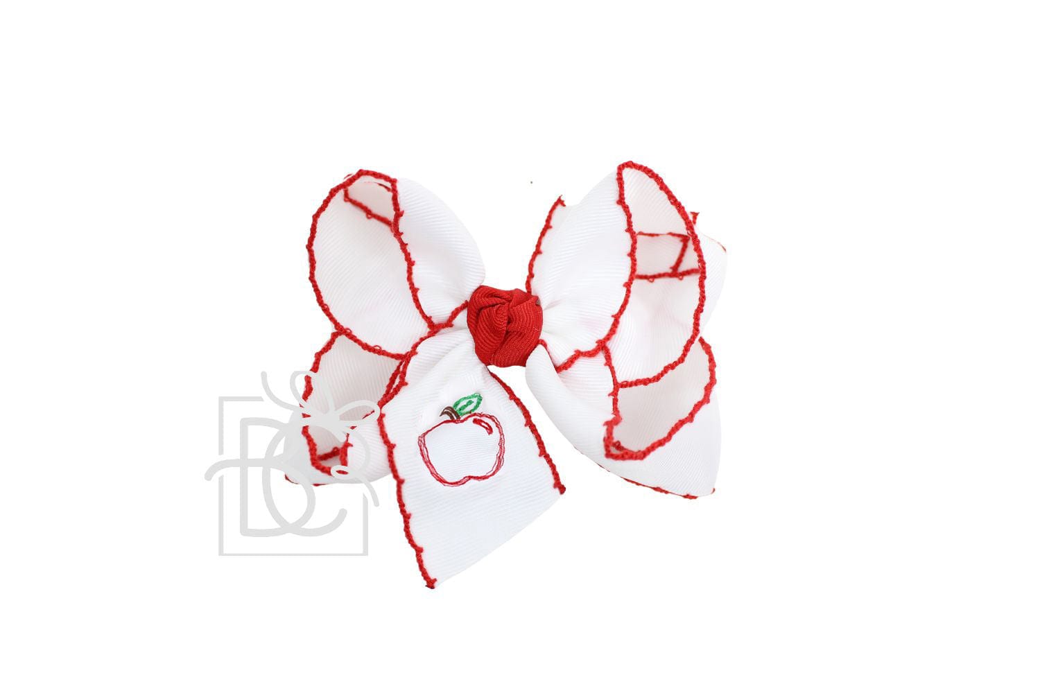 Beyond Creations Beyond Creations 4.5" Embroidered Crochet Edge Bow with Apple Outline - Little Miss Muffin Children & Home