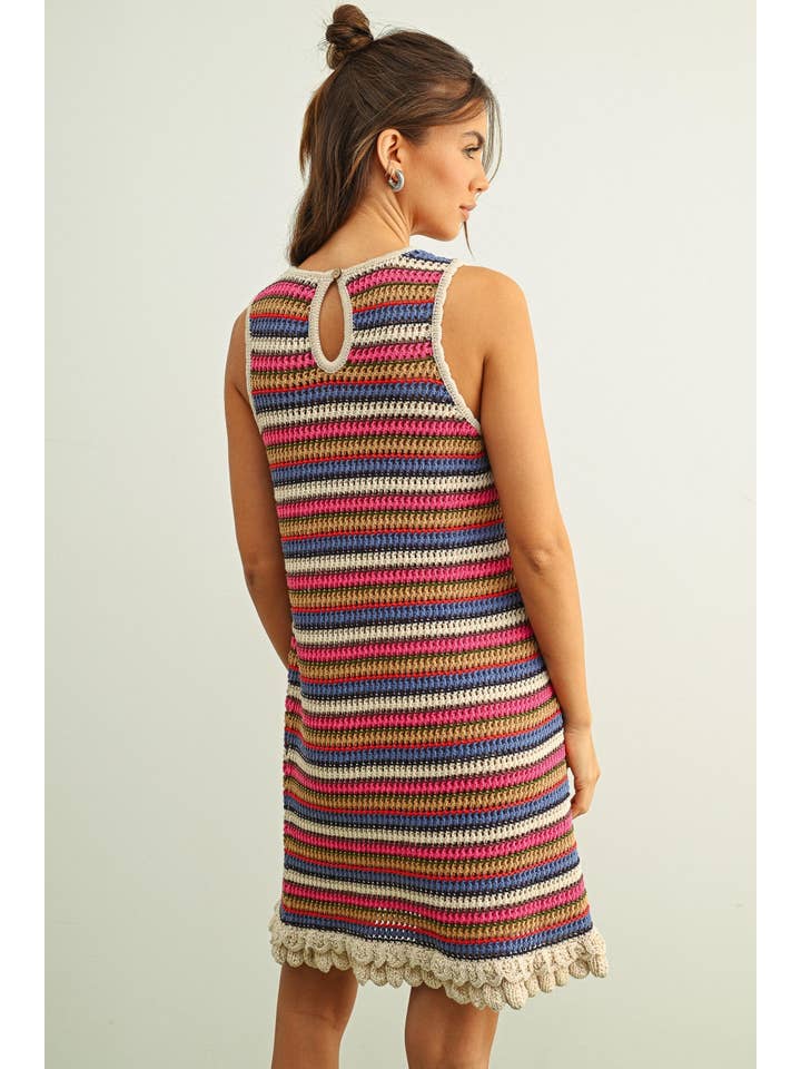 Multi Color Stripe Sleeveless Crochet Dress