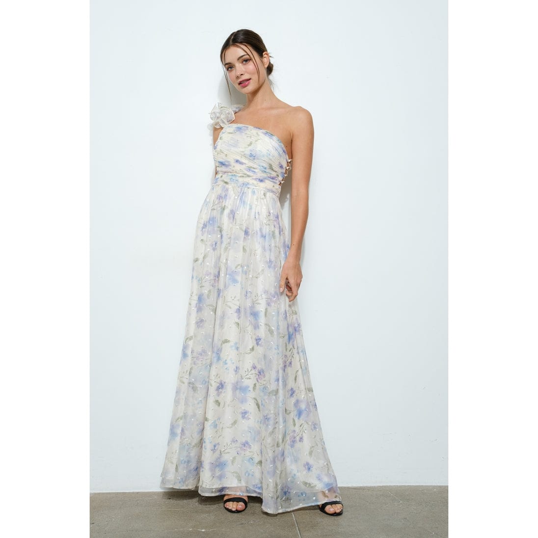 INA Floral One-Shoulder Lace Up Back Chiffon Maxi Dress - Little Miss Muffin Children & Home