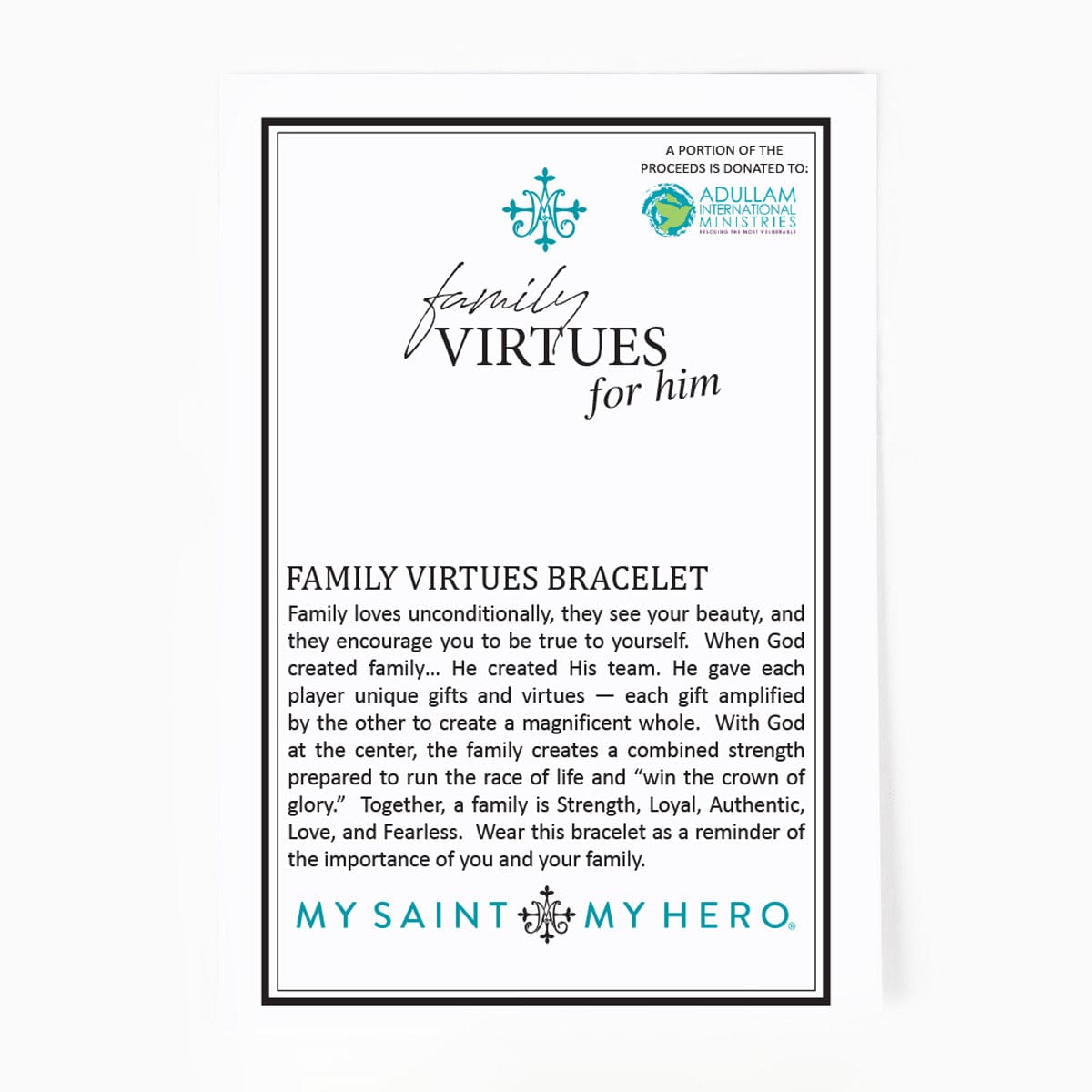 My Saint My Hero Family Virtues Bracelet for Him, Wood Beads/Hematite - Little Miss Muffin Children & Home