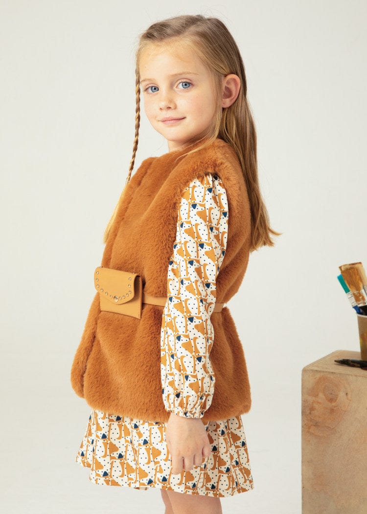 Mayoral Usa Inc Mayoral Faux-Fur Vest with Belt in Caramel for Girls - Little Miss Muffin Children & Home