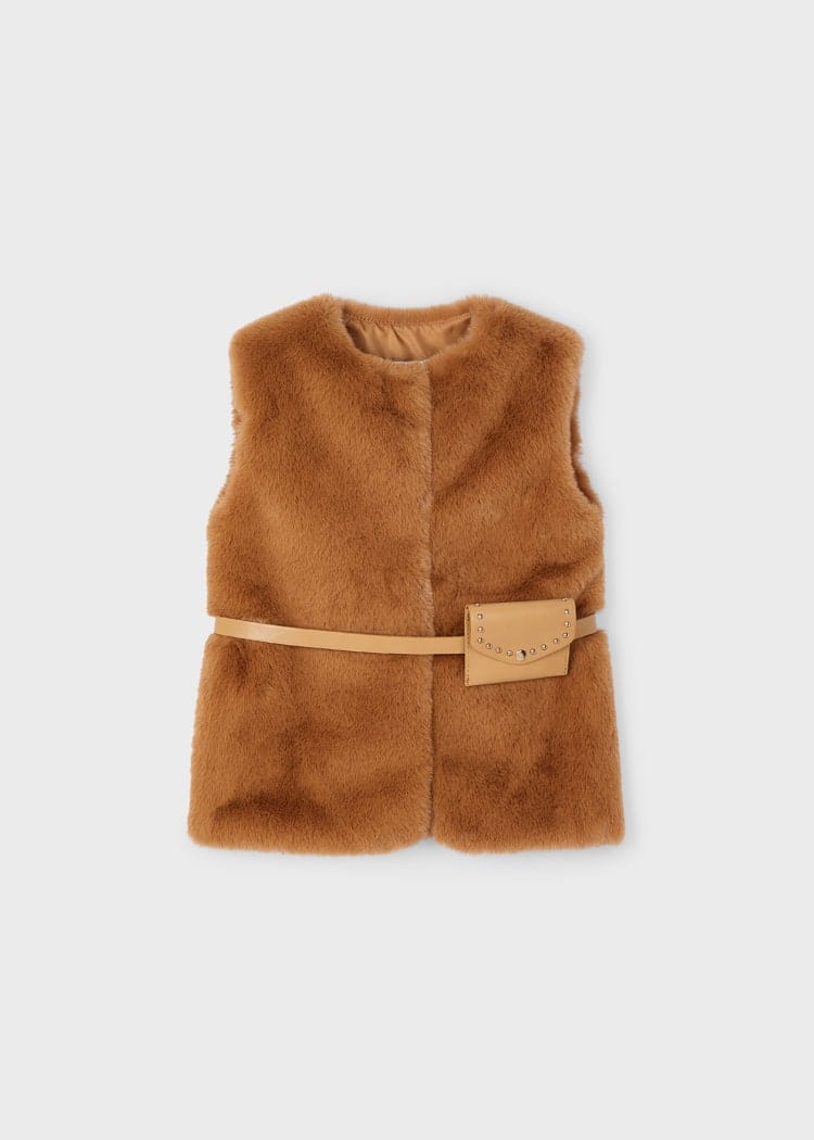 Mayoral Usa Inc Mayoral Faux-Fur Vest with Belt in Caramel for Girls - Little Miss Muffin Children & Home