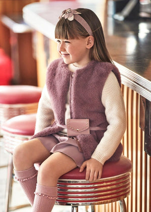 Mayoral Usa Inc Mayoral Faux-Fur Vest with Belt in Plum for Girls - Little Miss Muffin Children & Home