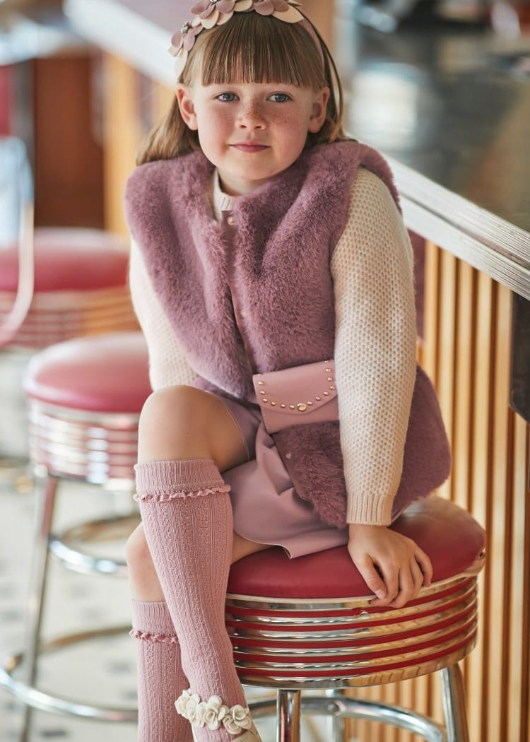 Mayoral Usa Inc Mayoral Faux-Fur Vest with Belt in Plum for Girls - Little Miss Muffin Children & Home