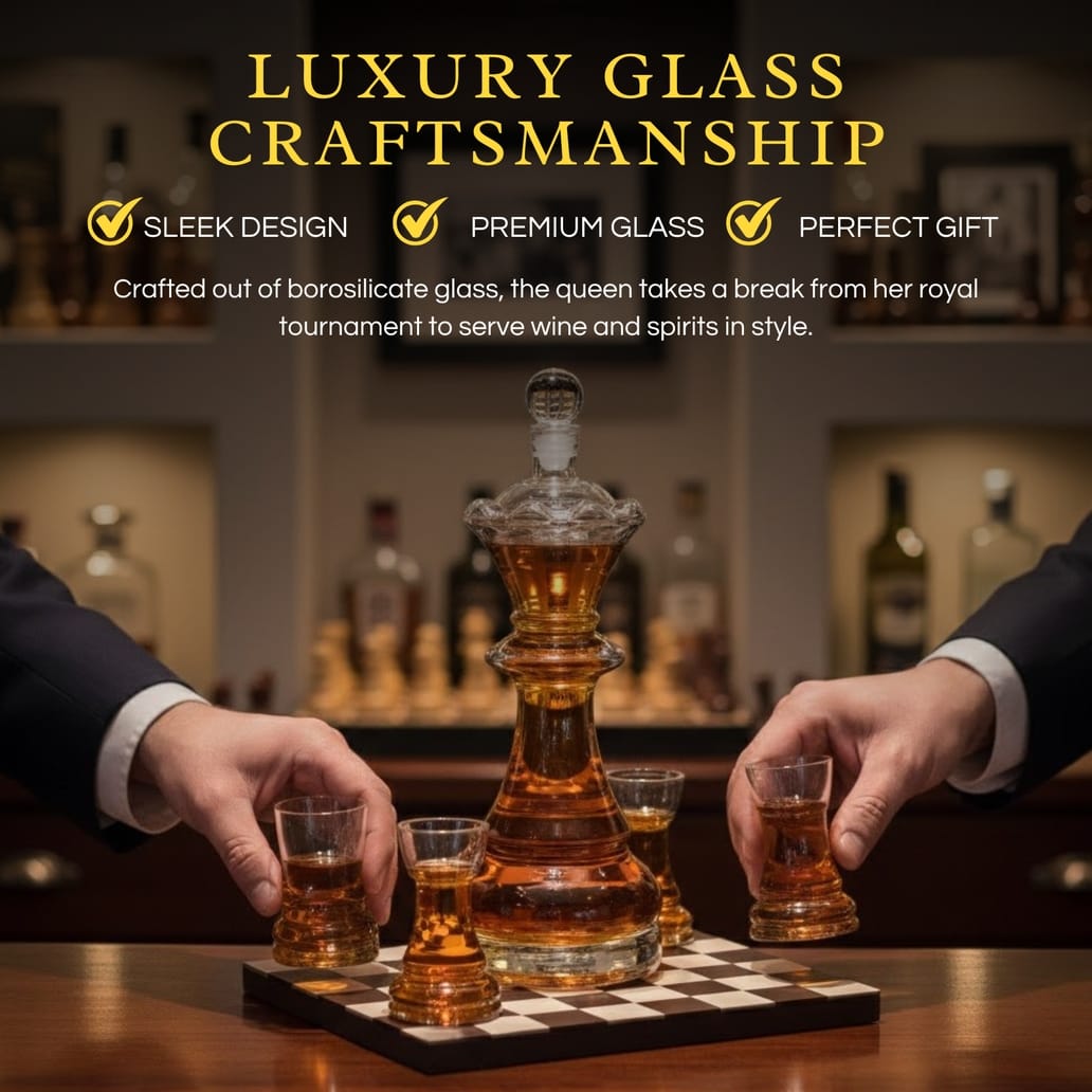 750 ml queen chess piece glass decanter by The Wine Savant