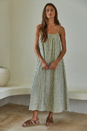 By Together Striped Cami Maxi Dress in Olive