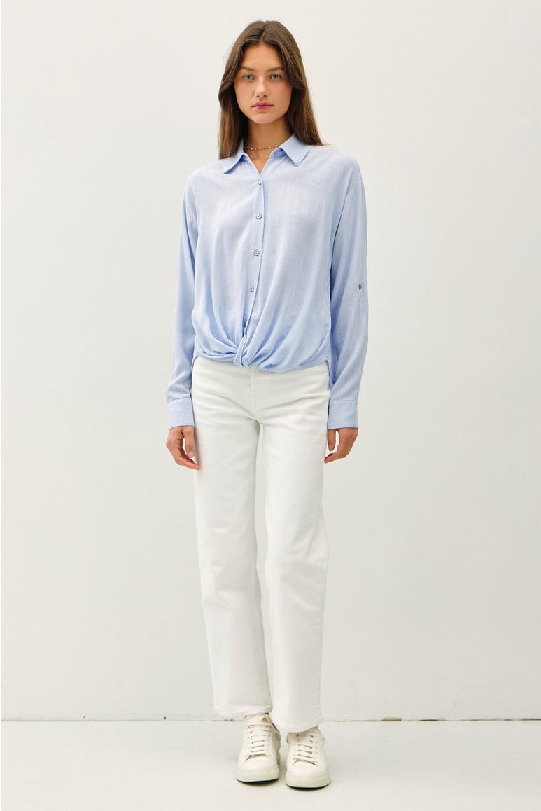 Be Cool Be Cool Twist Detail Button Down Shirt in Light Blue - Little Miss Muffin Children & Home