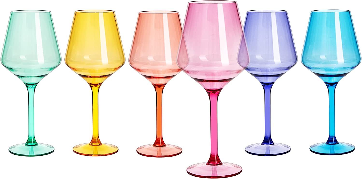 The Wine Savant / Khen Glassware Unbreakable Colored Stemmed Acrylic Wine Glasses Set of 6 - Little Miss Muffin Children & Home