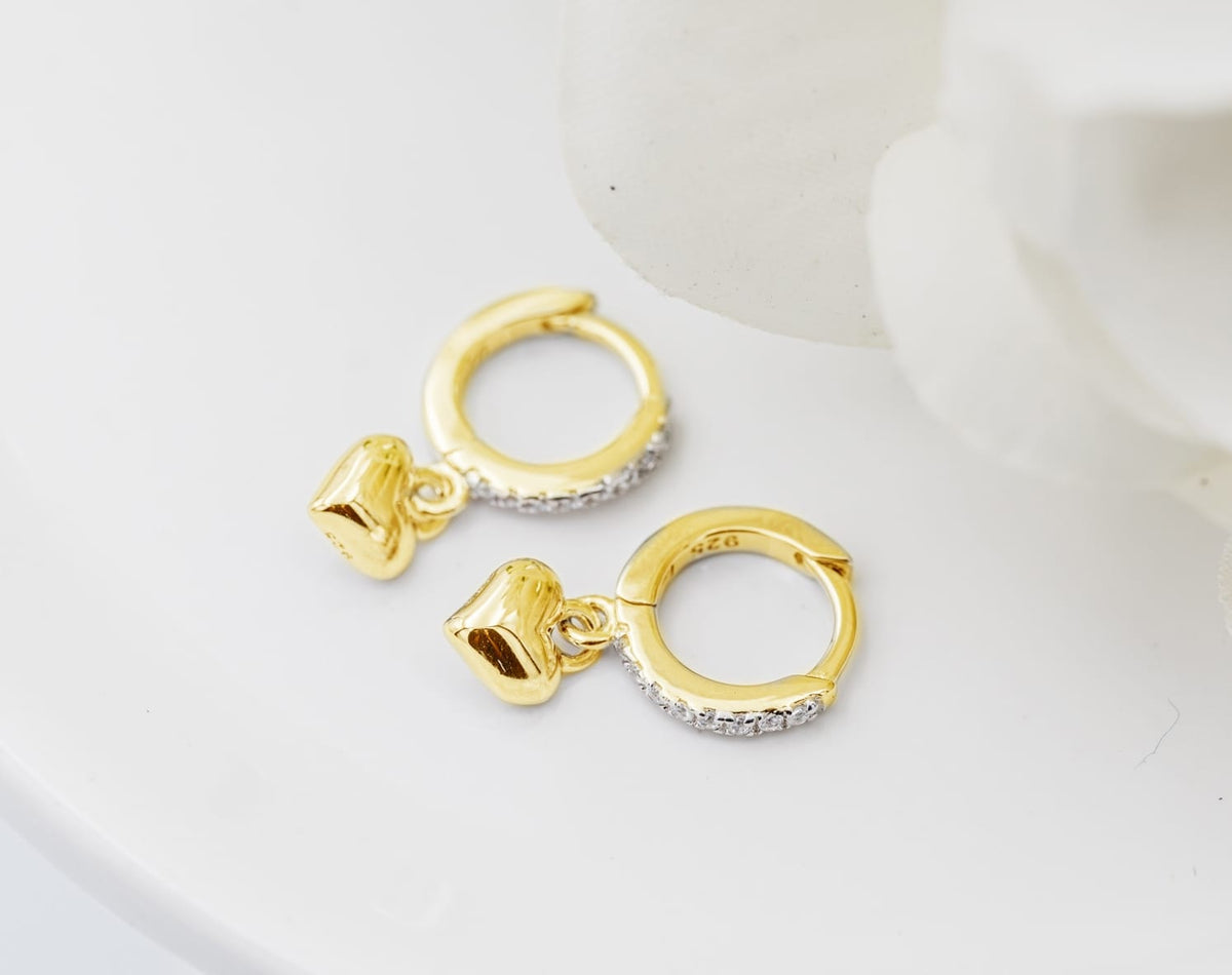 Girls Heart Huggie Hoop Earrings in 14k Gold-Plated & Sterling Silver