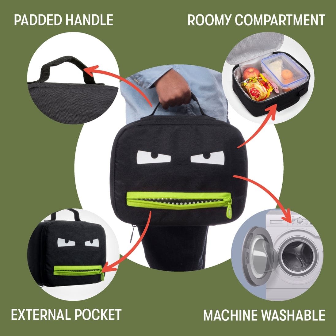 Zipit Usa Grillz Lunch Bag for Kids in Black - Little Miss Muffin Children & Home