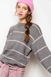 La Miel Loose Fit Striped Long Sleeve Sweater in Pebble