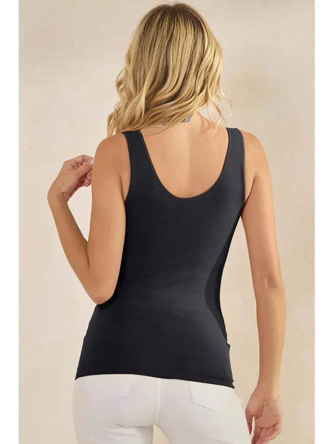 Seamless Reversible Neckline Tank in Black