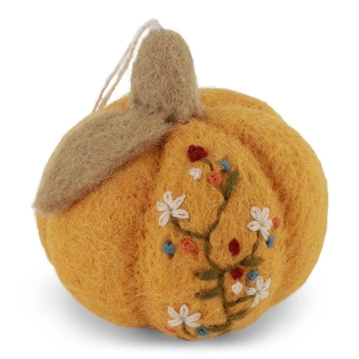fall yellow felt embroidered pumpkin