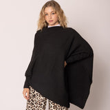 Long Sleeve Solid Color Poncho in Black