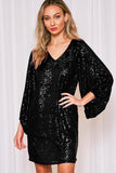 Vine & Love V-Neck Balloon Sleeve Sequin Mini Dress