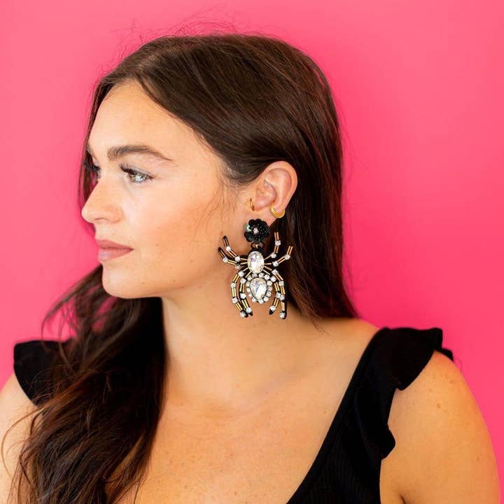 Golden Lily Halloween Rhinestone Spider Earrings - Little Miss Muffin Children & Home