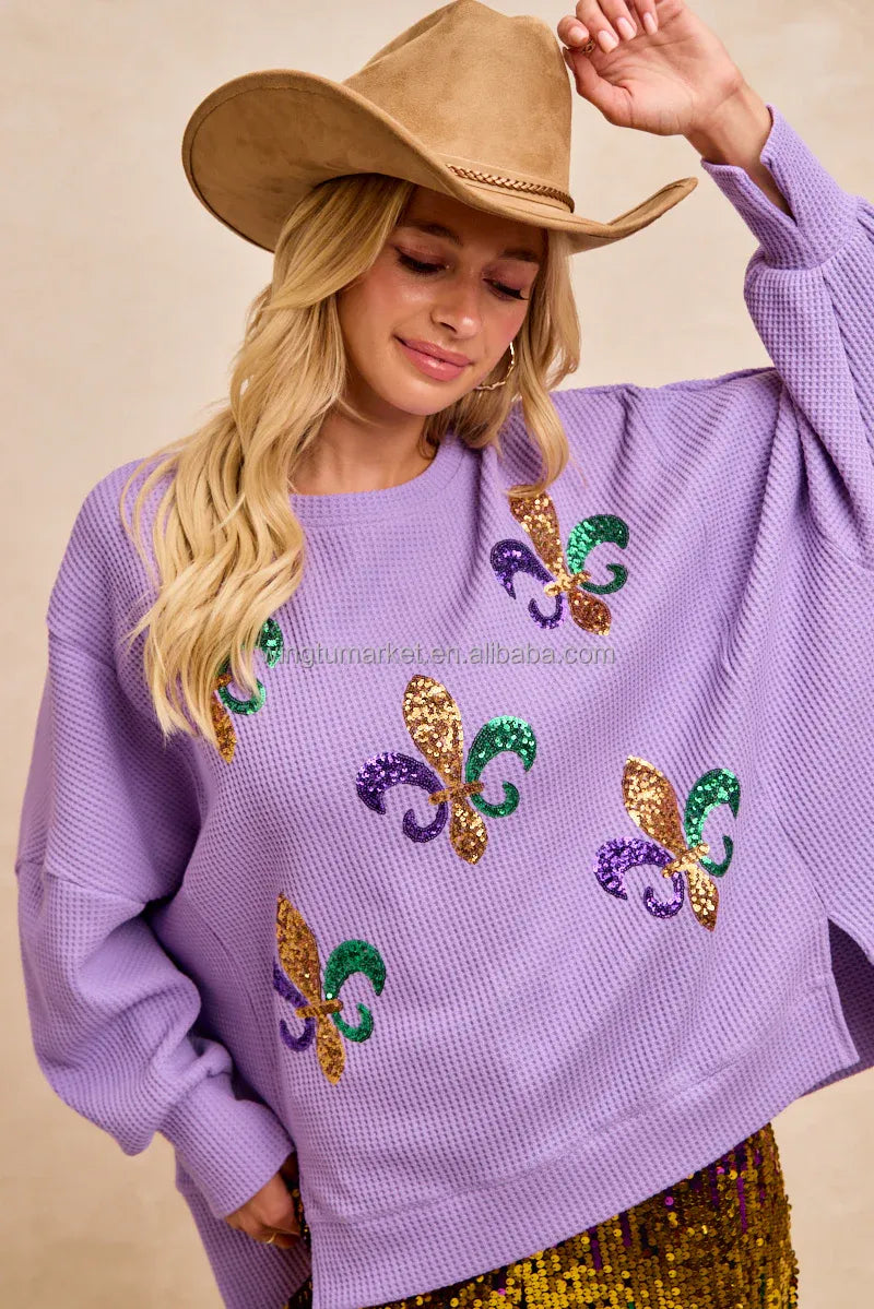 mardi gras fleur de lis sequin sweater