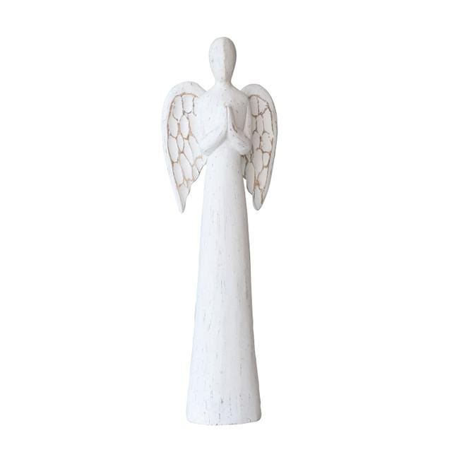 Creative Co-op Hand-Painted Carved Mango Wood Angel, White Distressed Finish - Little Miss Muffin Children & Home