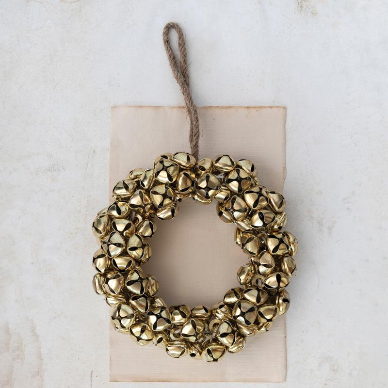 Creative Co-Op Creative Co-op Round Metal Bell Wreath with Jute Hanger, Brass Finish - Little Miss Muffin Children & Home