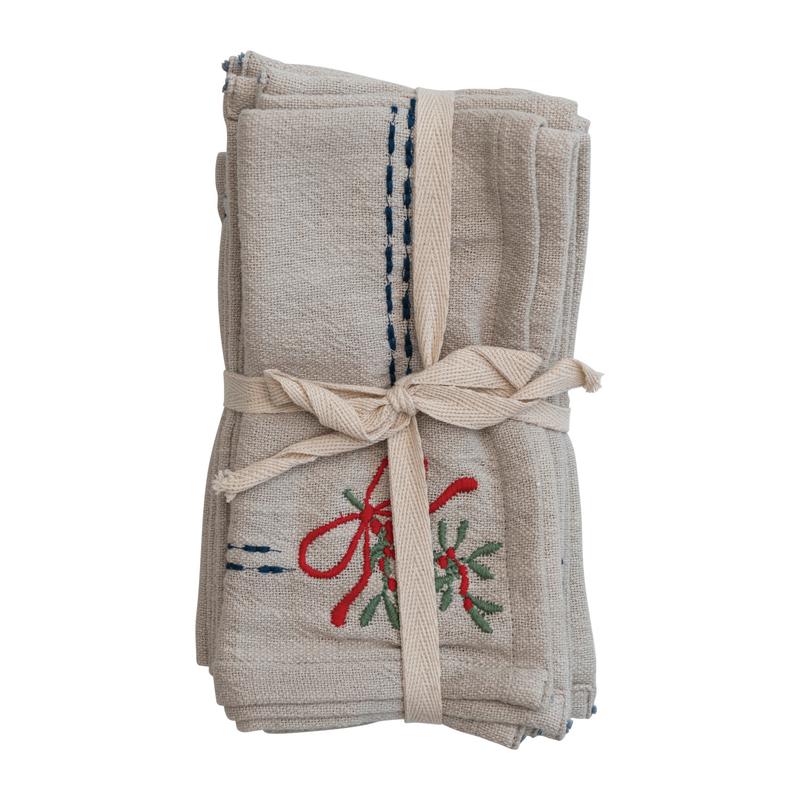 Creative Co-Op Creative Co-op 18" Square Cotton Slub Napkins with Holiday Embroidery, Set of 4 - Little Miss Muffin Children & Home