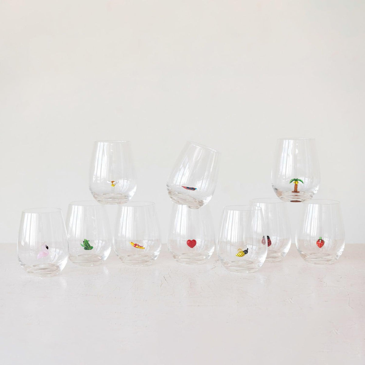 Stemless Wine Glass with Figure Inside, 10 Available Styles