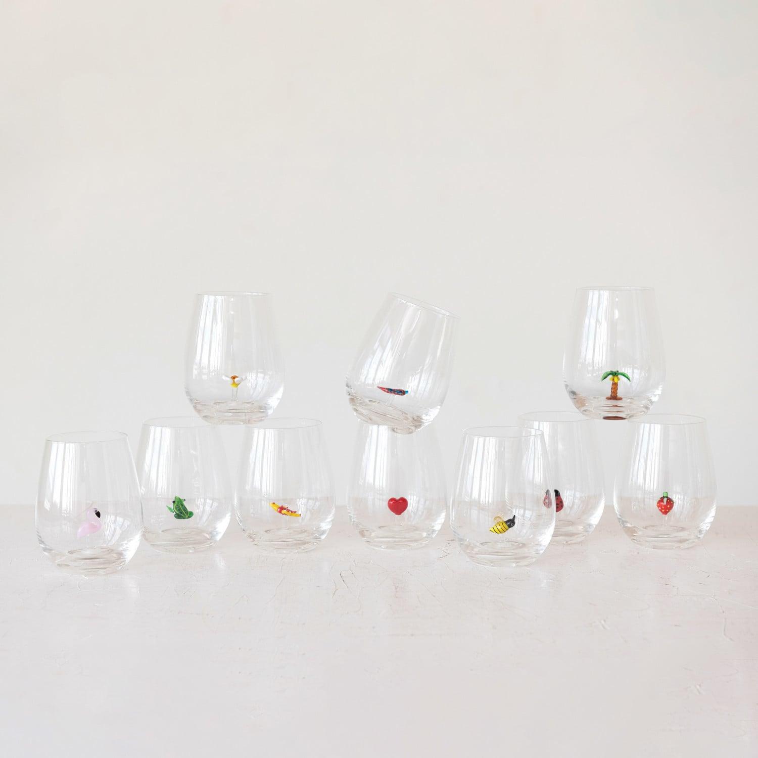 Stemless Wine Glass with Figure Inside, 10 Available Styles