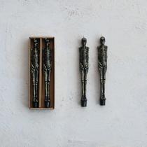 Creative Co-op Unscented Skeleton Shaped Taper Candles in Box, Black & Gold, Set of 2 - Little Miss Muffin Children & Home