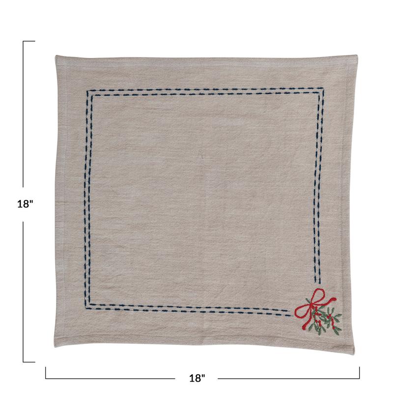 Creative Co-Op Creative Co-op 18" Square Cotton Slub Napkins with Holiday Embroidery, Set of 4 - Little Miss Muffin Children & Home