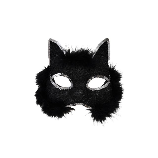 Creative Co-op Plastic & Feather Cat Mask with Sequins & Glitter, Black & Silver - Little Miss Muffin Children & Home
