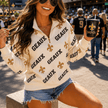 Black & Gold Sequin Geaux Fleur de Lis Zip Neck Sweatshirt