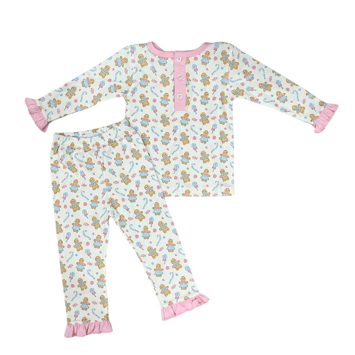 girls pink gingerbread holiday pajamas