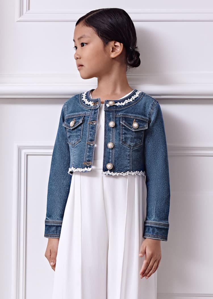 Abel & Lula Abel & Lula Denim Jacket with Tulle Bow Detail - Little Miss Muffin Children & Home