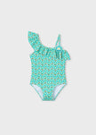 Asymmetrical Ruffle Swimsuit in Ocean