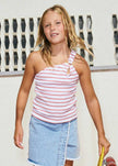 One-Shoulder Strap Tank in White Cherry