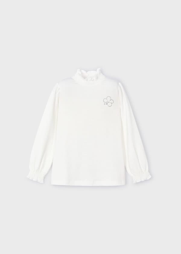 Mayoral Usa Inc Mayoral Long Sleeve Ruffle Trim Mock Neck T-shirt in Off White - Little Miss Muffin Children & Home