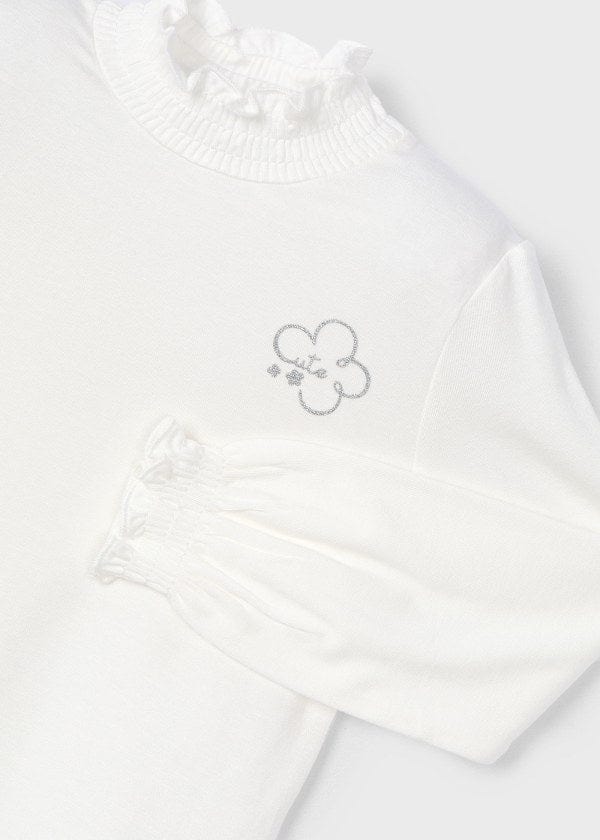 Mayoral Usa Inc Mayoral Long Sleeve Ruffle Trim Mock Neck T-shirt in Off White - Little Miss Muffin Children & Home